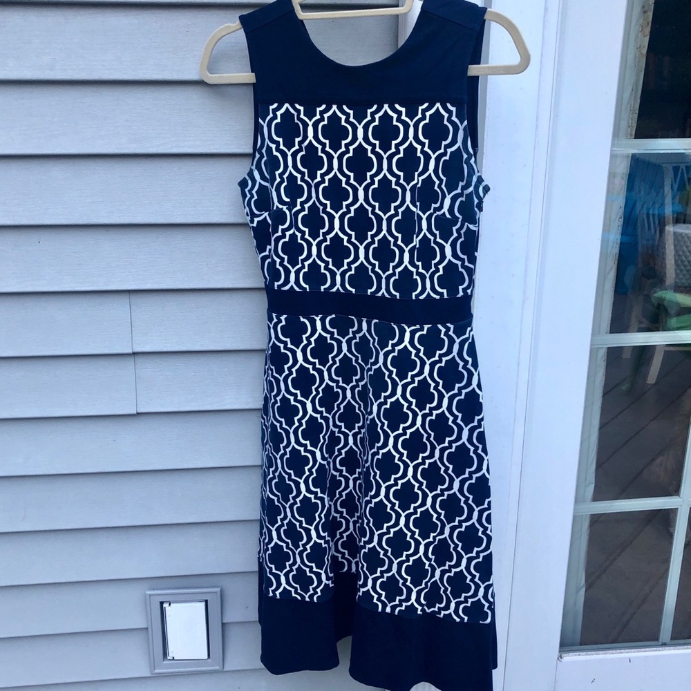 Lands’ End Navy & White A-Line Dress